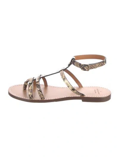 Pre-owned Sézane Leather Animal Print Gladiator Sandals In Brown