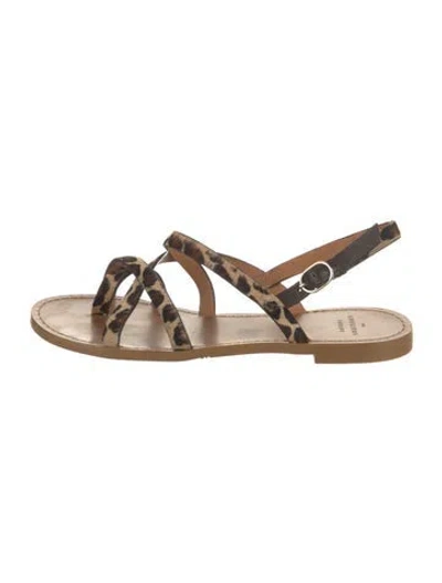 Pre-owned Sézane Leather Animal Print Sandals In Neutral