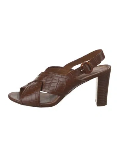 Pre-owned Sézane Leather Animal Print Slingback Pumps In Brown