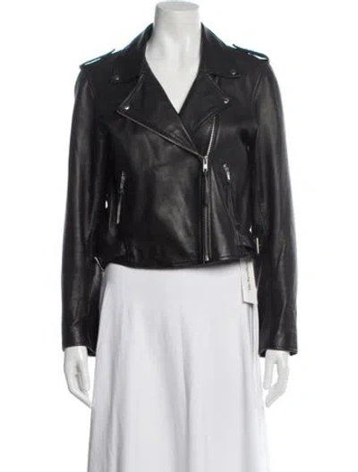 Pre-owned Sézane Leather Biker Jacket In Gray