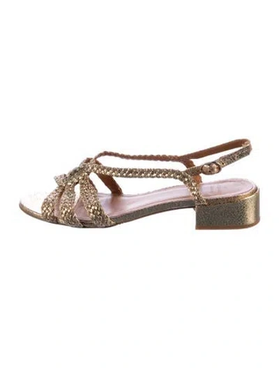 Pre-owned Sézane Leather Braided Accents Sandals In Gold