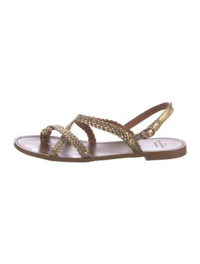 Pre-owned Sézane Leather Braided Accents Slingback Sandals In Gold