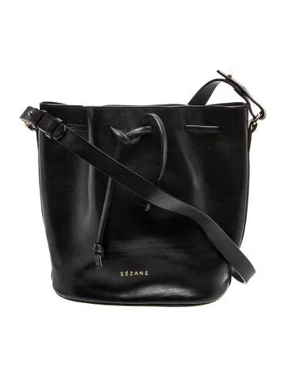 Pre-owned Sézane Leather Bucket Bag In Black