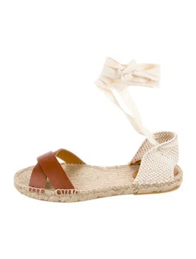 Pre-owned Sézane Leather Colorblock Pattern Espadrilles In Brown