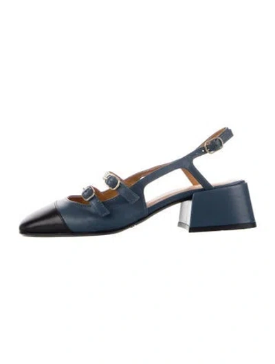 Pre-owned Sézane Leather Colorblock Pattern Pumps In Blue