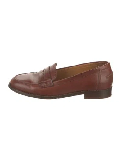 Pre-owned Sézane Leather Cutout Accent Loafers In Brown
