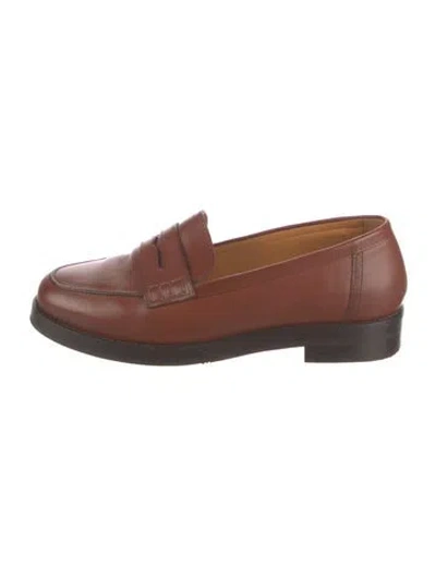 Pre-owned Sézane Leather Cutout Accent Loafers In Brown