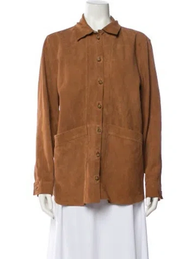 Pre-owned Sézane Leather Denim Jacket In Brown