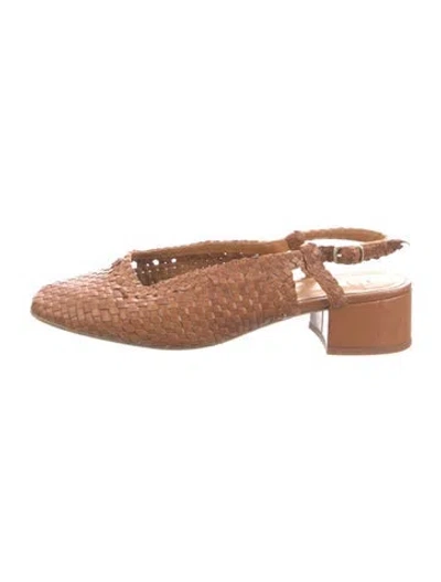 Pre-owned Sézane Leather Patterned Slingback Flats In Brown