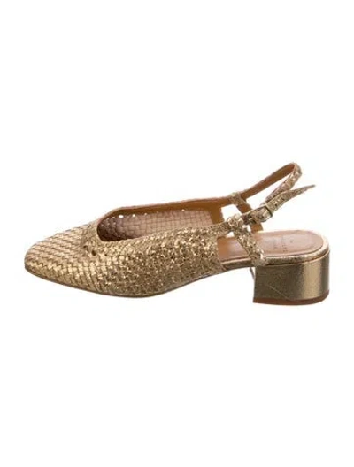 Pre-owned Sézane Leather Patterned Slingback Flats In Gold