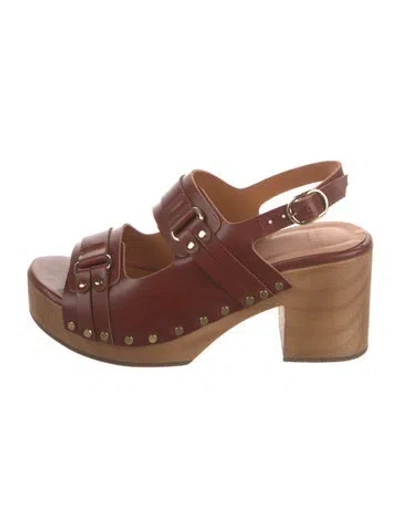 Pre-owned Sézane Leather Slingback Sandals In Brown