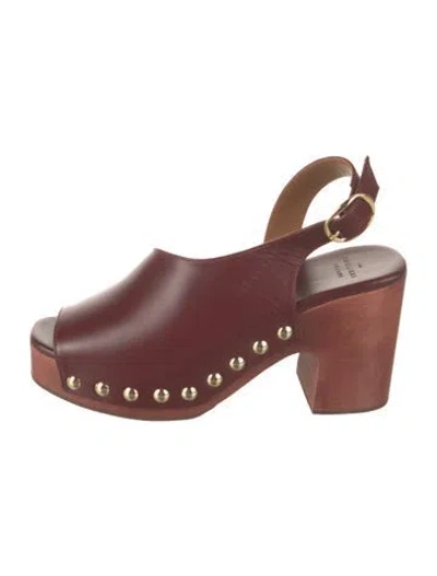 Pre-owned Sézane Leather Slingback Sandals In Burgundy