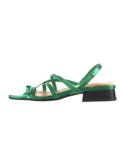 Pre-owned Sézane Leather Slingback Sandals In Green
