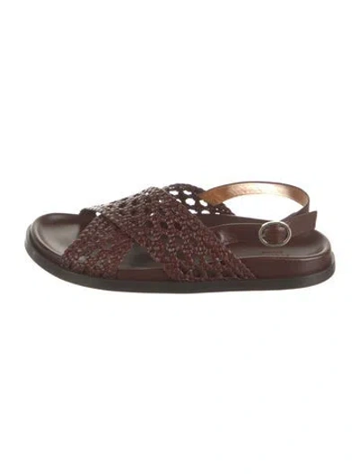 Pre-owned Sézane Leather Slingback Sandals W/ Tags In Brown