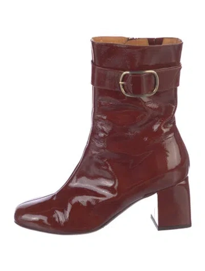 Pre-owned Sézane Leather Striped Boots In Burgundy