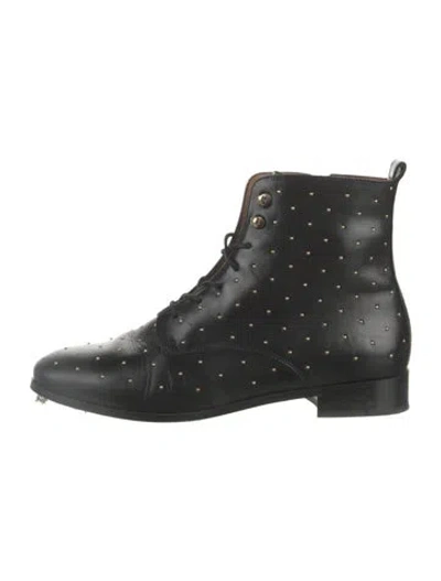 Pre-owned Sézane Leather Studded Accents Lace-up Boots In Black