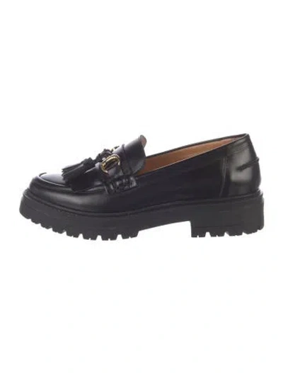 Pre-owned Sézane Leather Tassel Accents Loafers In Black