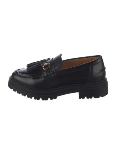 Pre-owned Sézane Leather Tassel Accents Loafers In Black