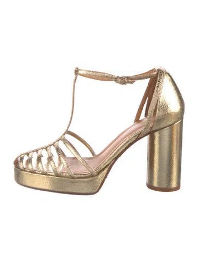 Pre-owned Sézane Leather T-strap Pumps In Gold