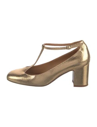 Pre-owned Sézane Leather T-strap Pumps In Gold