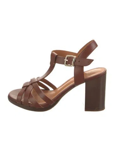 Pre-owned Sézane Leather T-strap Sandals In Brown