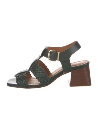 Pre-owned Sézane Leather T-strap Sandals In Green