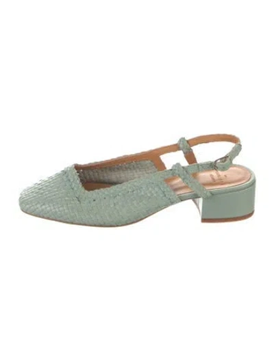 Pre-owned Sézane Leather Tweed Pattern Slingback Flats In Green