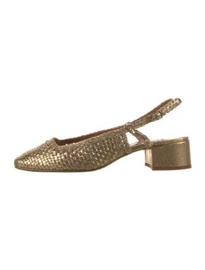 Pre-owned Sézane Leather Tweed Pattern Slingback Pumps In Gold