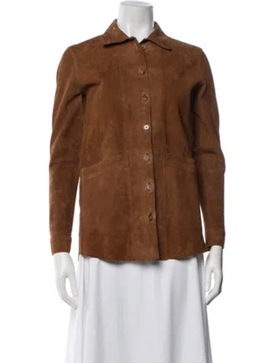 Pre-owned Sézane Leather Utility Jacket In Brown