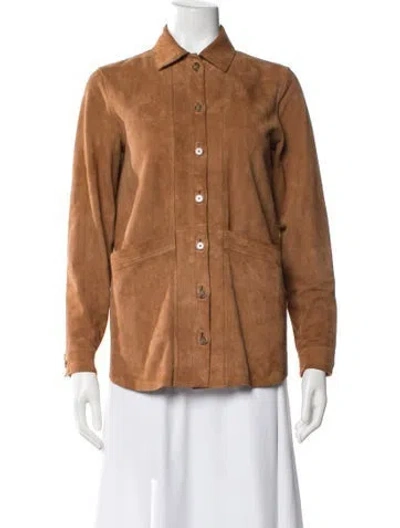 Pre-owned Sézane Leather Utility Jacket In Brown