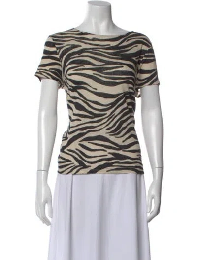 Pre-owned Sézane Linen Animal Print T-shirt In Neutral