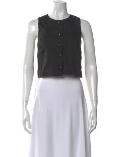 Pre-owned Sézane Linen Crew Neck Button-up Top In Black