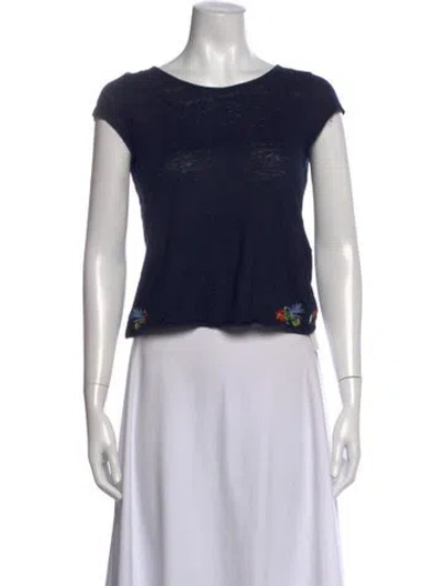 Pre-owned Sézane Linen Crew Neck T-shirt In Blue