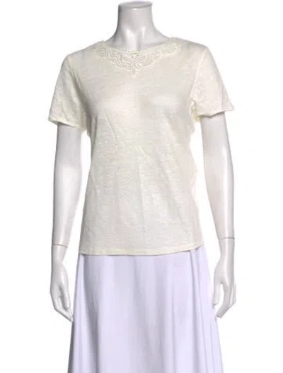 Pre-owned Sézane Linen Crew Neck T-shirt In Neutrals/white