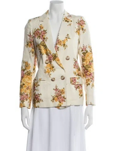 Pre-owned Sézane Linen Floral Print Blazer In Yellow
