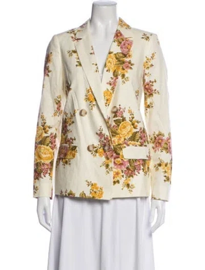 Pre-owned Sézane Linen Floral Print Blazer In Yellow