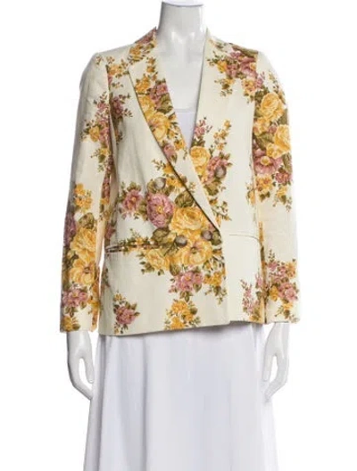 Pre-owned Sézane Linen Floral Print Blazer In Yellow