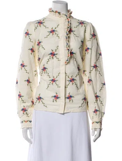 Pre-owned Sézane Linen Floral Print Blouse W/ Tags In Neutral