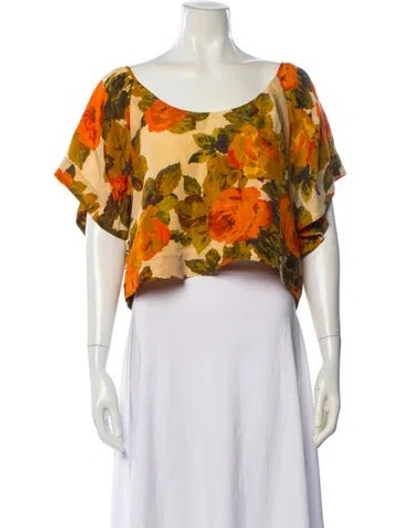 Pre-owned Sézane Linen Floral Print Blouse W/ Tags In Yellow