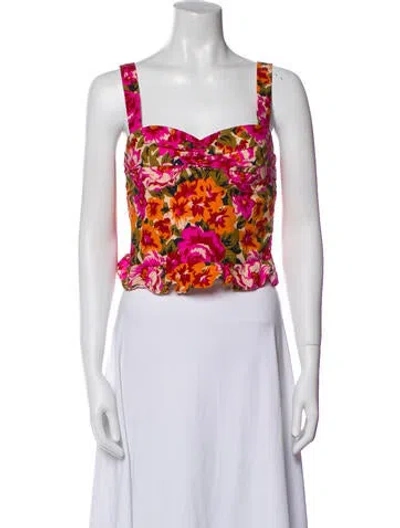 Pre-owned Sézane Linen Floral Print Crop Top In Multi