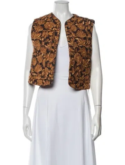 Pre-owned Sézane Linen Floral Print Jacket In Brown