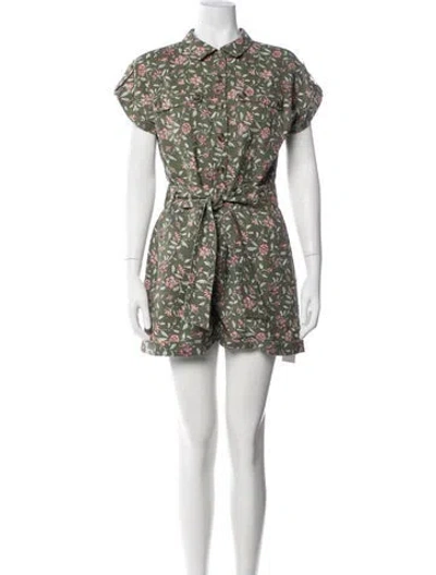 Pre-owned Sézane Linen Floral Print Jumpsuit In Green