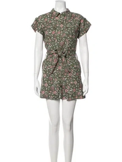 Pre-owned Sézane Linen Floral Print Romper In Green