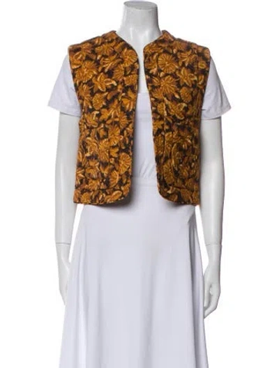 Pre-owned Sézane Linen Floral Print Vest W/ Tags In Brown