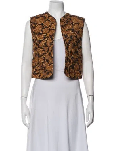 Pre-owned Sézane Linen Floral Print Vest W/ Tags In Brown