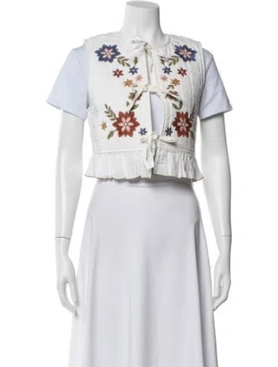 Pre-owned Sézane Linen Floral Print Vest W/ Tags In White