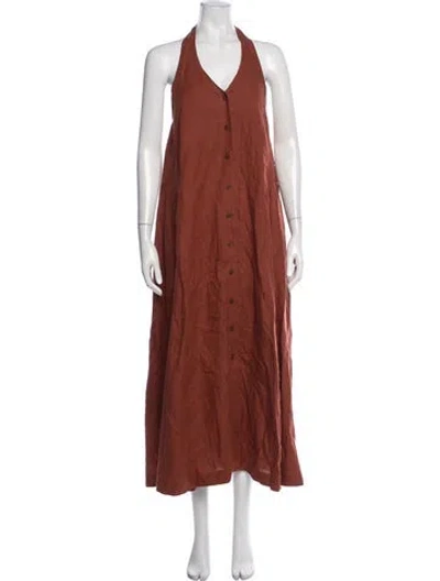 Pre-owned Sézane Linen Long Dress In Brown/orange