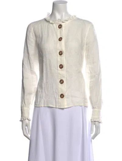 Pre-owned Sézane Linen Long Sleeve Blouse In Neutral