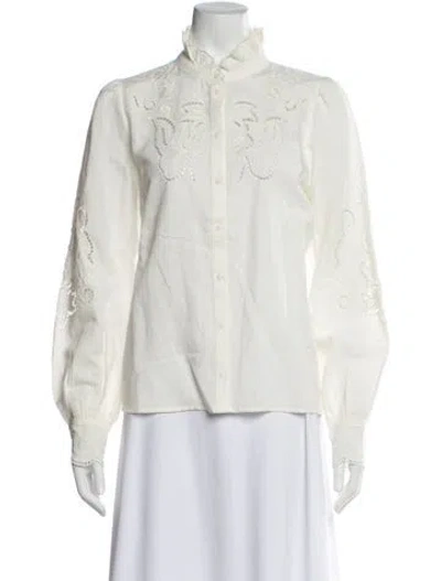 Pre-owned Sézane Linen Long Sleeve Blouse In White