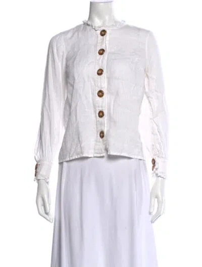 Pre-owned Sézane Linen Long Sleeve Blouse In White